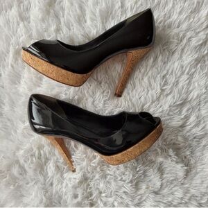 Cole Haan Black Patent Heels with Cork Accents